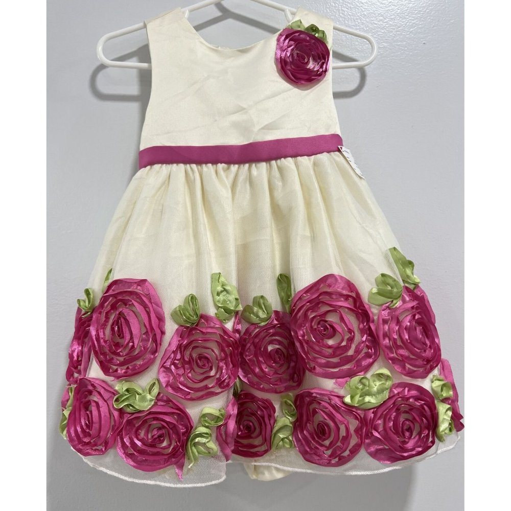 2/$15 ⭐️ American Princess Sleeveless White Pink Rose Floral Dress Girl's 24M